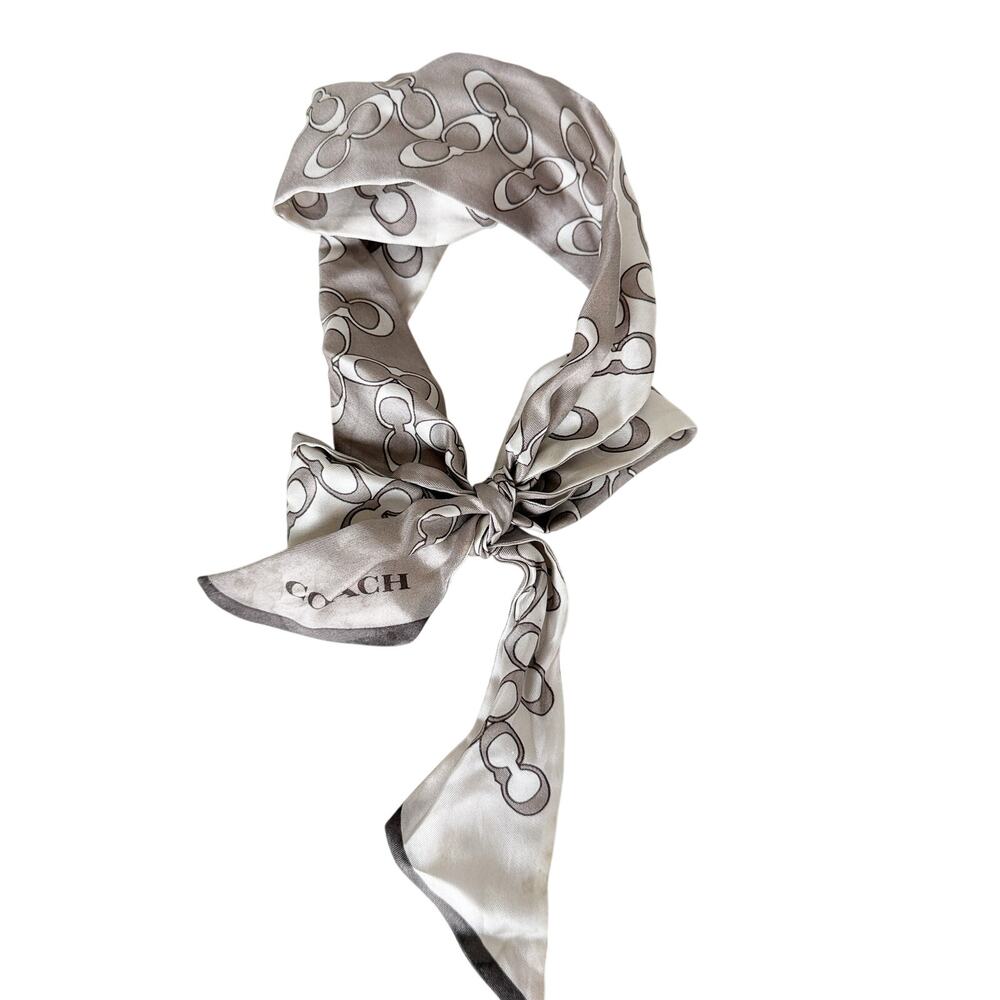 Coach Gray Silver Skinny Signature C Silk Scarf Bag Accessory